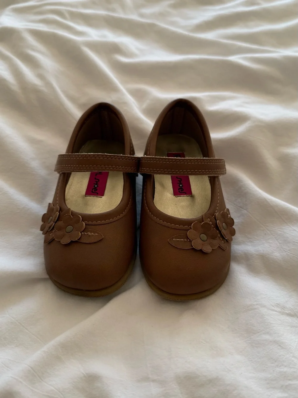 Rachel Shoes Flower Mary Jane Flats Cognac Brown Toddler Size 7M